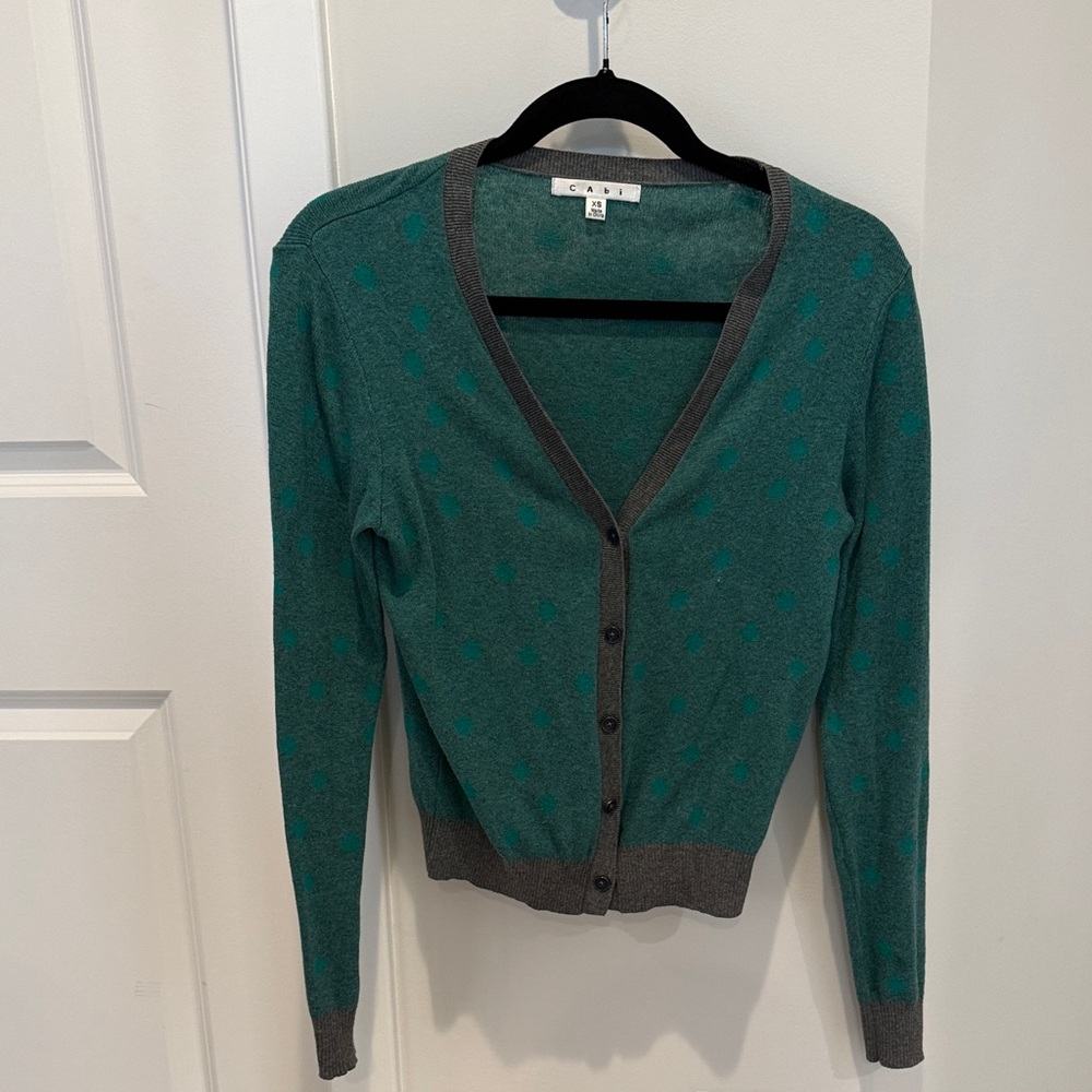 CAbi Teal and Charcoal Cardigan
